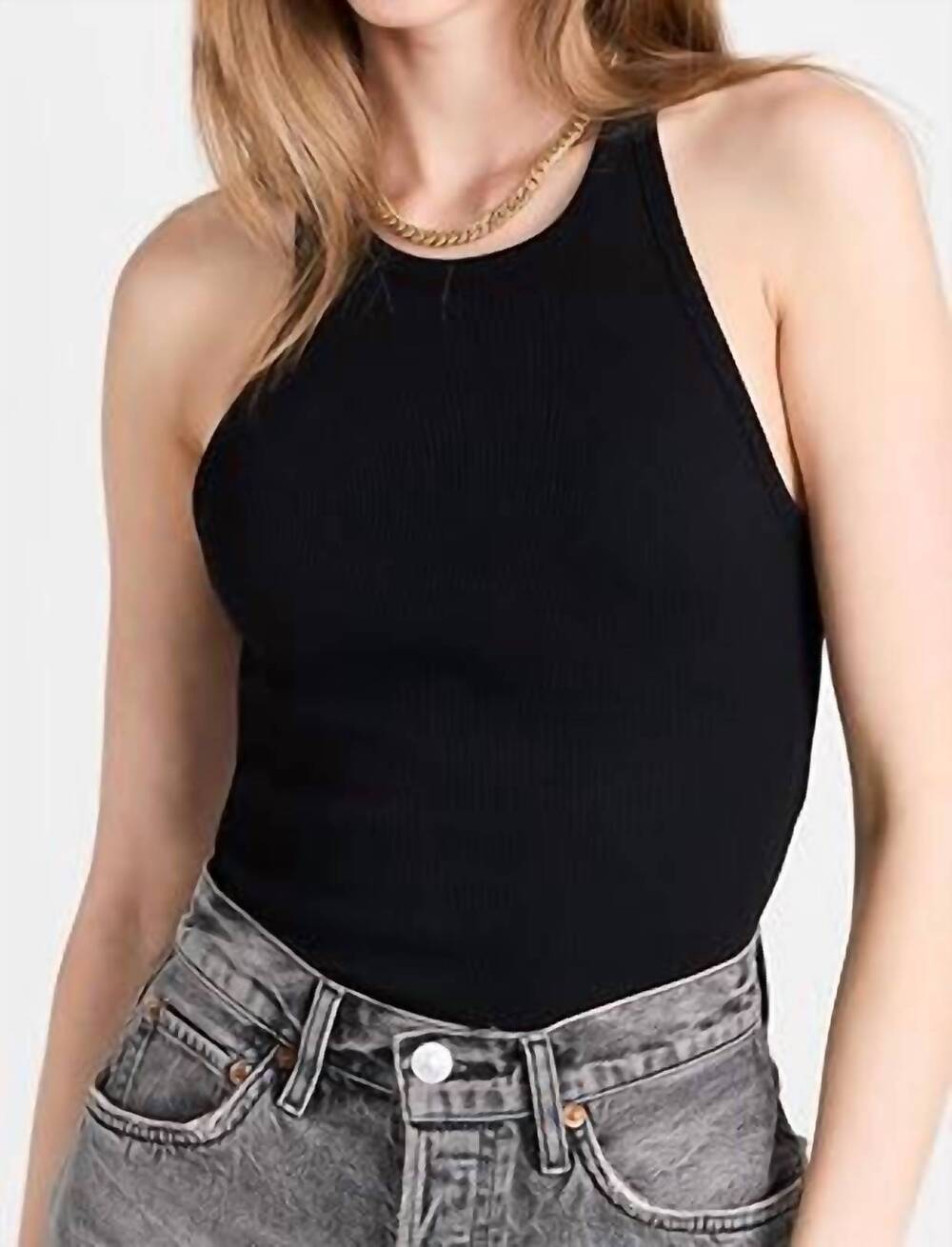 NEW GOOD AMERICAN heritage ribbed tank top in black